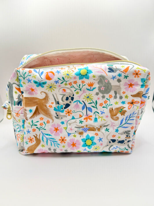 Dogs on White Make-Up Bag (large)